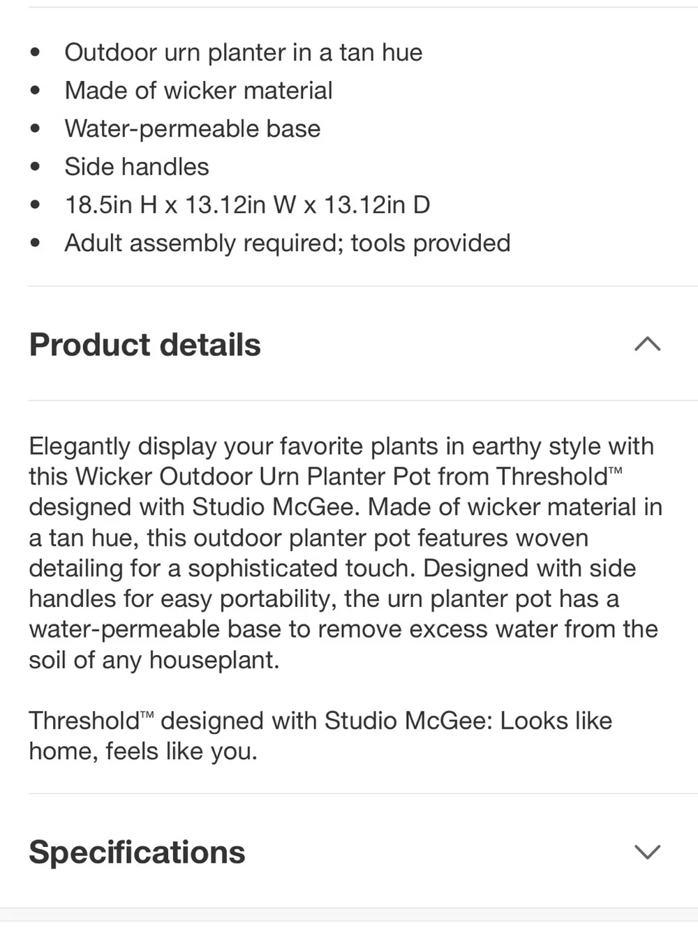 Studio McGee 14” x 16” Resin Wicker Outdoor Planter - Natural Brown